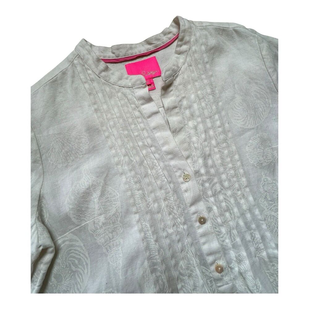 Lilly Pulitzer Linen Shirt Dress Size 10 White, Shells Print - Picture 3 of 7